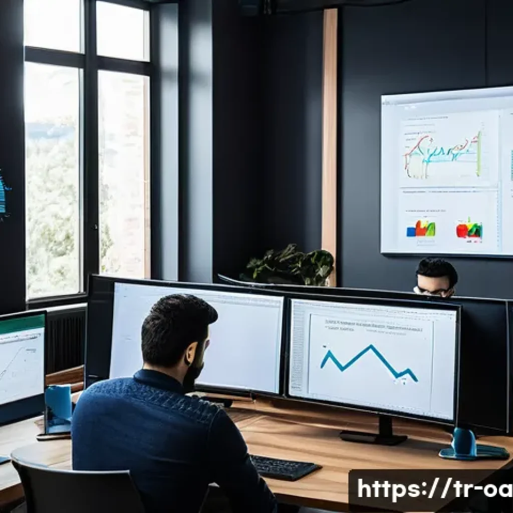 웹 컴포넌트와 커스터마이징 전략 - A modern Turkish software development team collaborating in a sleek office environment, working on m...