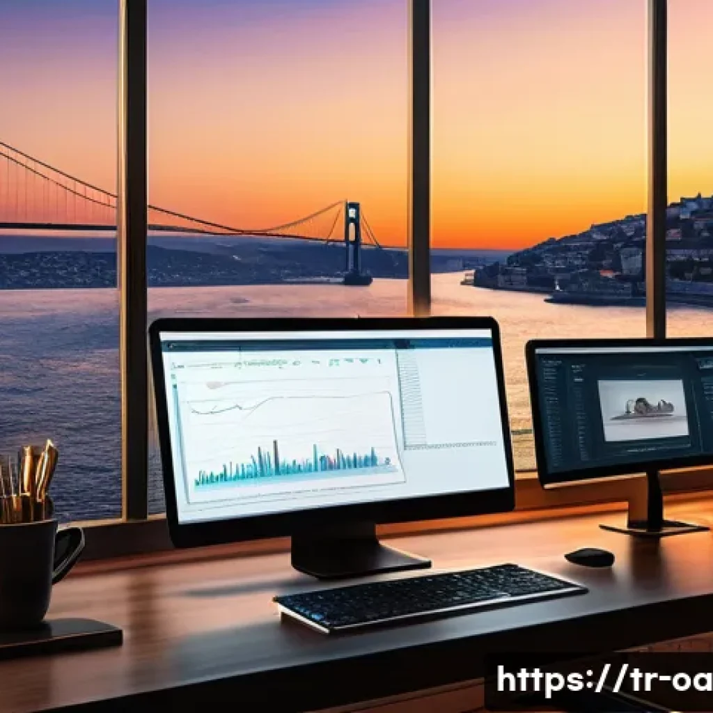 웹 컴포넌트의 브라우저 호환성 분석 - A detailed digital illustration of a modern web developer’s workstation in Istanbul, Turkey, showcas...