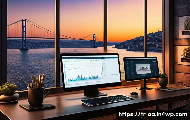 웹 컴포넌트의 브라우저 호환성 분석 - A detailed digital illustration of a modern web developer’s workstation in Istanbul, Turkey, showcas...